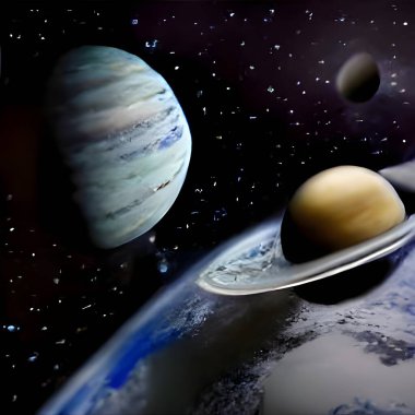 Gezegenler, yıldızlar ve galaksiler uzayda. Bu görüntünün unsurları Nasa tarafından desteklenmektedir.