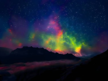 night landscape mountain and milkyway galaxy background , long exposure , low light
