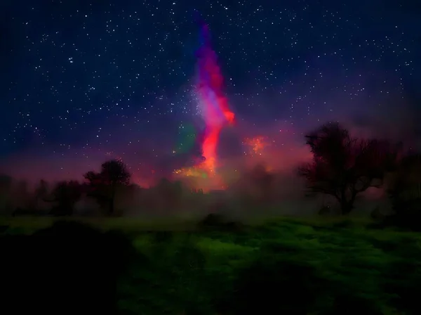 Нічний Ландшафтний Гірський Галактичний Фон Довге Експонування Низьке Світло — стокове фото