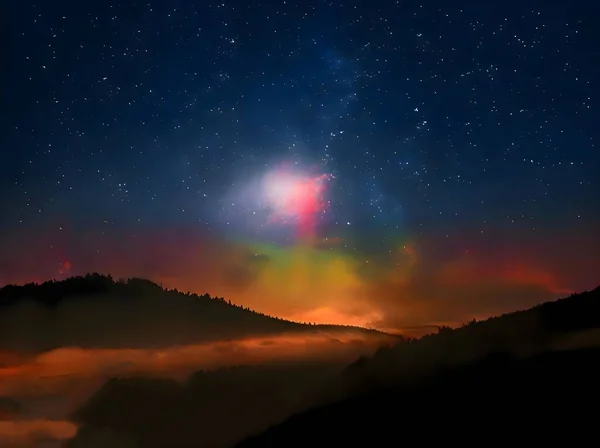 Krásná Noční Obloha Hvězdami Měsícem — Stock fotografie