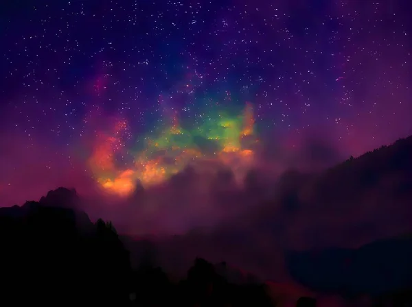 Красочное Ночное Небо Звездами Млечным Путем — стоковое фото
