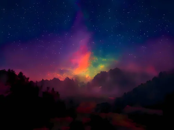 Colorful Night Sky Stars Milky Way — Fotografia de Stock