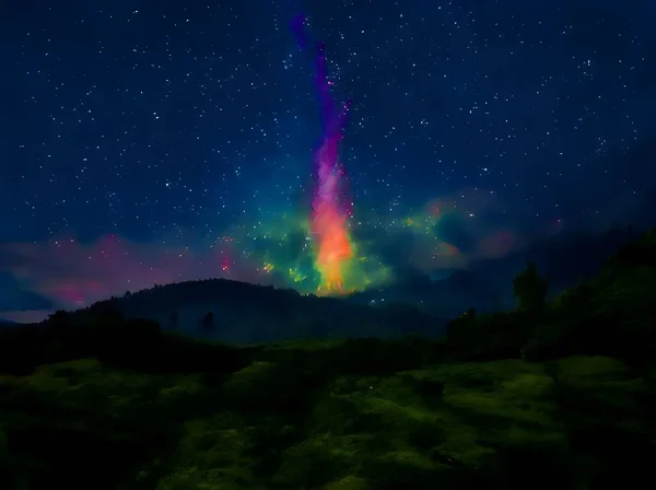 Vista Nocturna Vía Láctea Luna Las Montañas — Foto de Stock