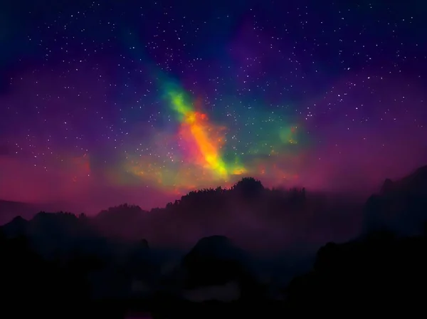 Colorful Night Sky Stars Milky Way — 图库照片