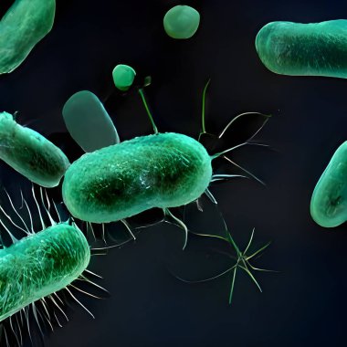 3d illustration of a virus cells with a green background