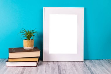 Süslemeli beyaz resim çerçevesi. Fotoğrafın ya da mesajın için hazırlan. Eserlerinizi yerleştirin, baskı sanatı, beyaz arka plan, pastel renk kitabı. Fotoğraf gerçekçi 3D illüstrasyon