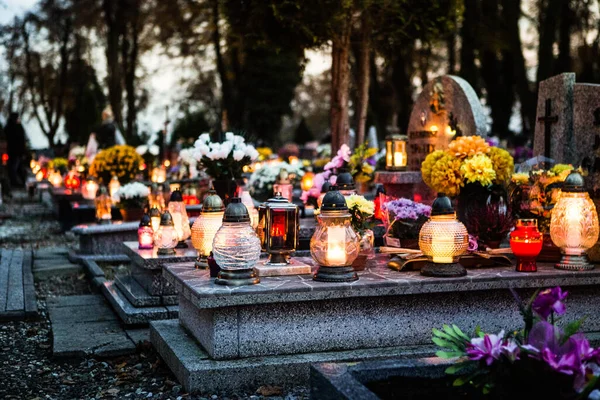 Colorful candles on the cemetery at All Saints Day, Poland. Colorful candles on the cemetery at All Saints Day, Poland