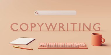 Copywriting of seo articles for search engine optimization in pastel colors. 3d rendering.
