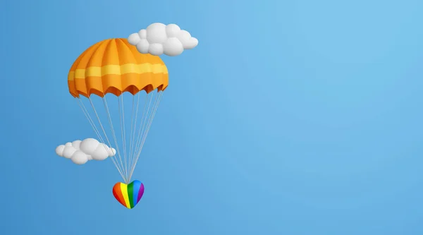 Heart Lgbtq Parachute Clouds Blue Sky Background Copy Space Rendering — Stock fotografie