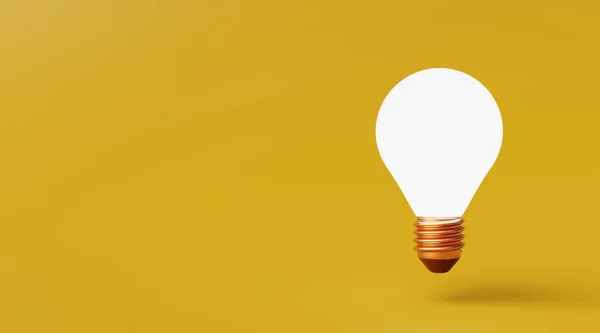 Have a great idea depicted with a light bulb lit on yellow background with copy space. 3d rendering.