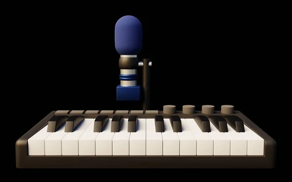 Close Midi Controller Keyboard Desktop Microphone Home Music Studio Rendering — 스톡 사진