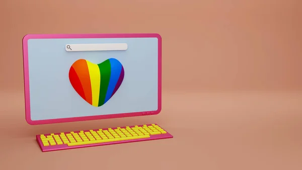 Desktop Computer Connected Internet Heart Colors Lgbt Flag Screen Image — 图库照片