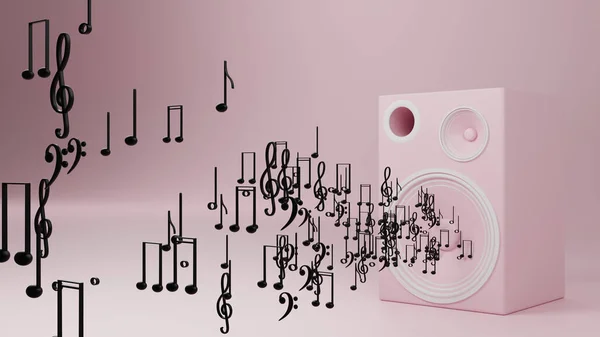Pink Speaker Ejecting Musical Notes Its Main Cone Pink Background — Stock Fotó