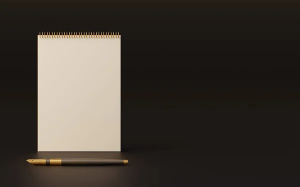 Caderno Caneta Para Escrever Anotar Com Espaço Cópia Fundo Escuro — Fotografia de Stock