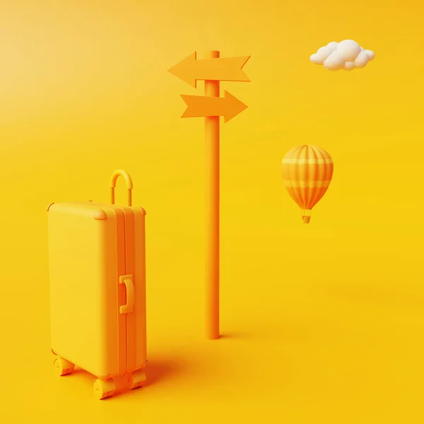 Orange Monochrome Travel Suitcase Hot Air Balloon Rendering Orange Background — Photo