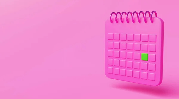 Pink Monochrome Calendar One Day Marked Green Color Pink Background — 图库照片