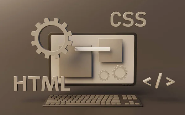 Programming Web Pages Html Css Code Desktop Computer Rendering — Photo