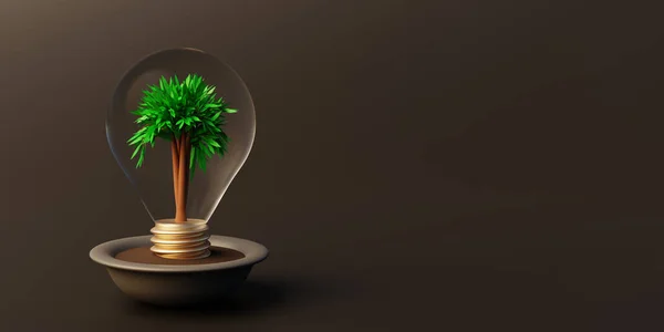 Renewable Energies Represented Tree Planted Light Bulb Copy Space Rendering — 스톡 사진