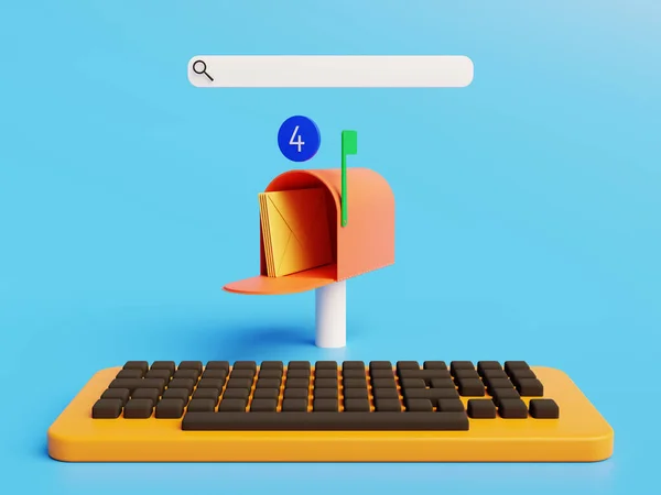 Vintage Mailbox Messages Accumulated Desktop Computer Rendering Blue Background — 图库照片