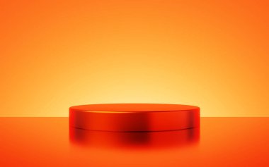 Kırmızı lüks ürün ve altın ışıkların sunumu ve sergisi için kaideyle sahne arkası. 3d oluşturma.