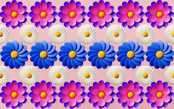 Floral Pattern Background Various Types Flowers Homogeneous Symmetrical Repetitions Rendering — Stockfoto