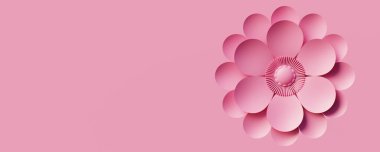 3d monochrome pink flower on same color background and copy space for web header or banner. 3d rendering.
