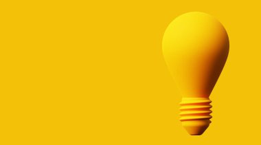 Yellow monochrome bulb background of innovation and ideas in business with copy space. 3d rendering.