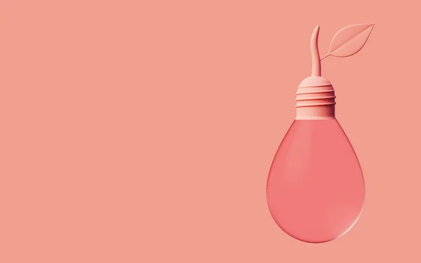 Ecological pear-shaped light bulb for environmental protection with the use of renewable energy. 3d rendering of scene with copy space and pastel pink background against global warming.