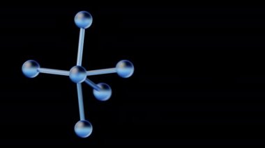 Close-up of molecular structure rotating infinite loop with copy space. 3d rendering of science and medicine with chaotic movement of a blue particle on dark background.