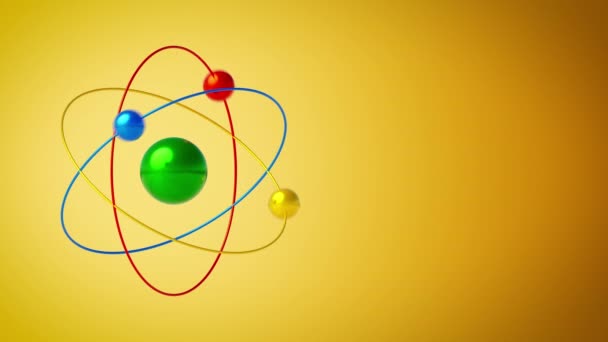 Close Spinning Atom Orange Gradient Background Copy Space Rendering Infinite — Stok video