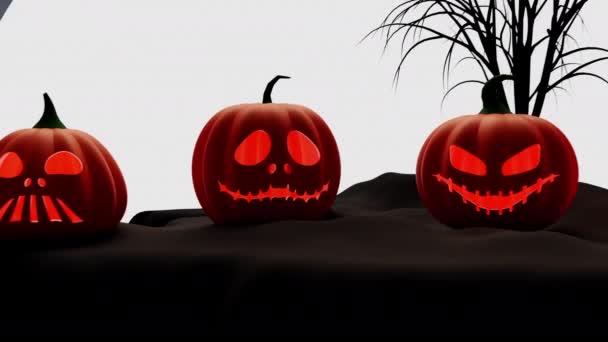 Night Landscape Halloween Pumpkins Backlit Full Moon Rendering Jack Lantern — Wideo stockowe