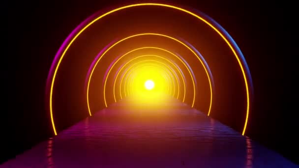 Seamless Loop Cobblestone Path Neon Arches Dazzling Sunset Rendering Sci — Vídeos de Stock