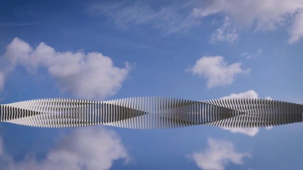 Современное Архитектурное Сооружение Движении Которое Отражается Воде Рендеринг Бесшовной Спиральной — стоковое видео