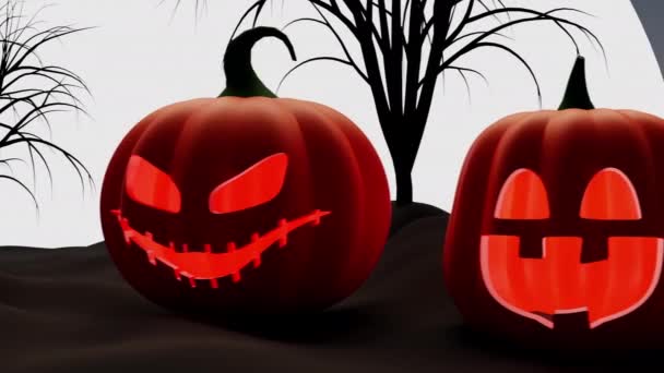 Jack Lantern Night Halloween Pumpkins Full Moon Background Rendering Day — Vídeo de Stock