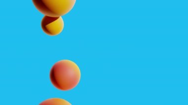 Seamless loop moving fluid spheres merging with copy space and blue background. 3d rendering with lava lamp effect or ice cream balls with gradient bubbles in warm and pastel tones.