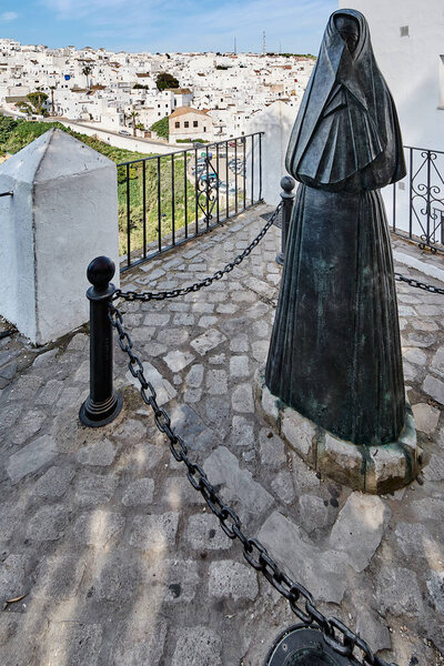 Vejer, Spain - 05.10.2022: La Virgen de la Cobijada medieval statue in Vejer de la Frontera, white village in South Spain