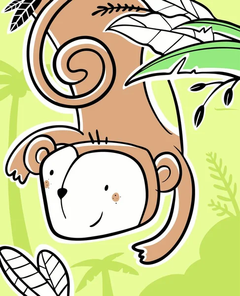 Handgezeichnete Kinderillustration Eines Niedlichen Affen Mit Hintergrundfarbe — Stockvektor