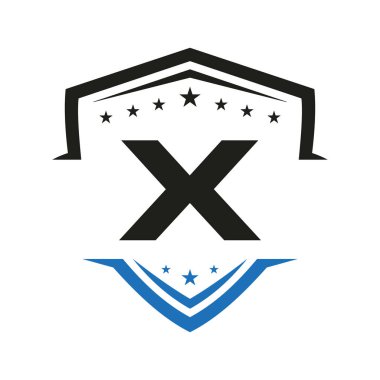 X Harfi Otomotiv Kalkanı Logo Vektör Şablonu. Ulaşım Logosu Sembolü