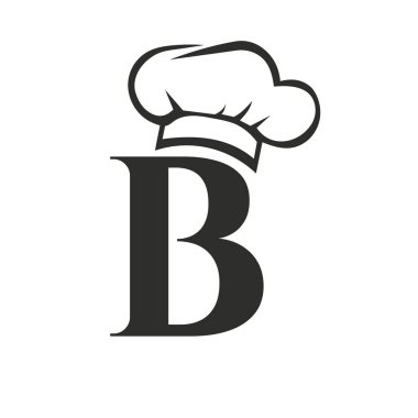 Şef Şapka Vektör Şablonu ile B Harfi Restoran Logosu. Restoran Şefi Şapka Logosu Sembolü