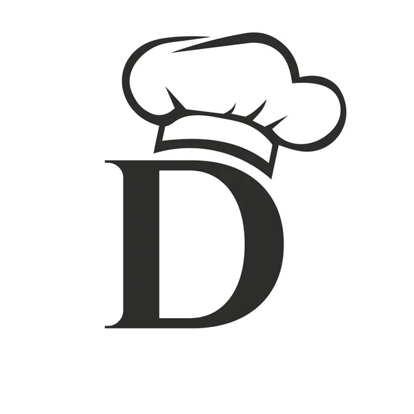 Şef Şapka Vektör Şablonu ile D Harfi Restoran Logosu. Restoran Şefi Şapka Logosu Sembolü