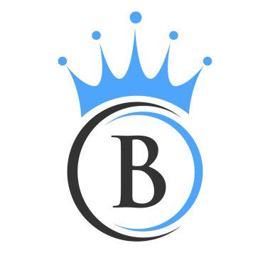 B harfi Crown Logo Şablonu. Royal Crown Logotype Lüks Güzellik, Moda, Yıldız, Zarif Sembol İşareti
