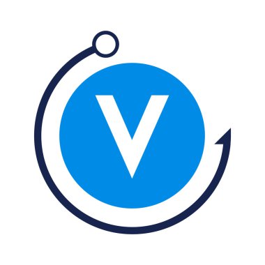 V Harfi Balıkçılık Logosu Şablonu. V harfi üzerindeki Balıkçılık Kulübü logosu