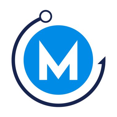 M harfi balıkçılık logosu tasarım şablonu. M harfi üzerindeki Balıkçılık Kulübü logosu