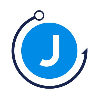 J Harfi Balık Logosu Tasarım Şablonu. J harfi üzerindeki Balıkçılık Kulübü logosu