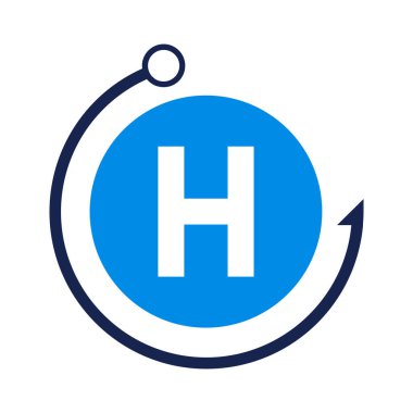 H Harfi Balık Logosu Tasarım Şablonu. H harfi üzerinde Balıkçılık Kulübü logosu