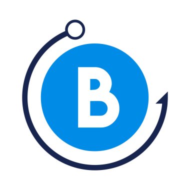 B harfi balıkçı logosu tasarım şablonu. B harfi üzerindeki Balıkçılık Kulübü logosu