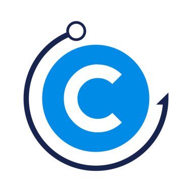 C harfi balıkçılık logosu tasarım şablonu. C harfi üzerindeki Balıkçılık Kulübü logosu