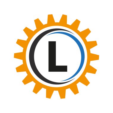 L harfi Gear Logo Tasarım Şablonu. İş ve Endüstriyel Kimlik Otomotiv Aracı Logosu
