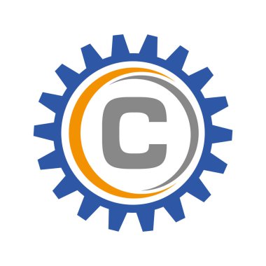 C harfi Gear Logo Tasarım Şablonu. İş ve Endüstriyel Kimlik Otomotiv Aracı Logosu