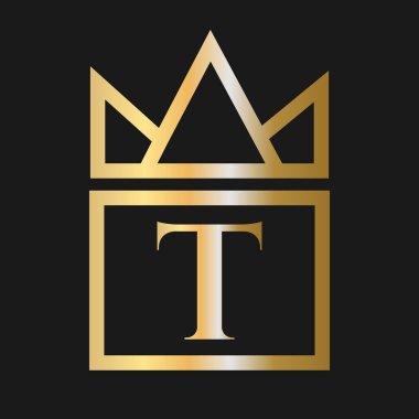 Kozmetik, Butik, Otel Kimlik Konsepti Vektörü Taç Logosu olan Lüks Mektup T